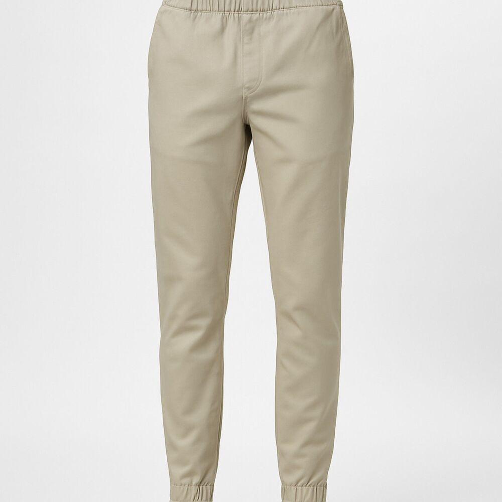 Caliville Men's Beige Twill Jogger Pants Elastic Waist Cuffed Ankle